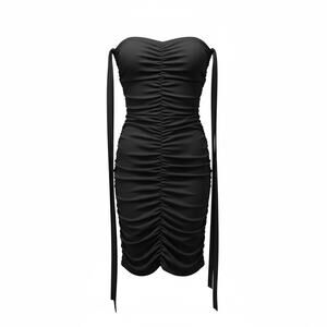 Women’s Black Ruched Bodycon Midi Skirt Adjustable Side Tie